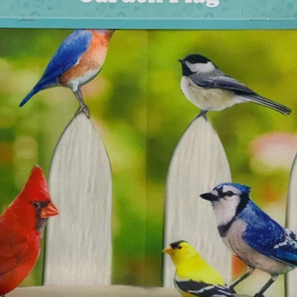 Garden Flag Songbirds Picket Fence Bird Bath Butterflies and Flowers 12 X 18 in